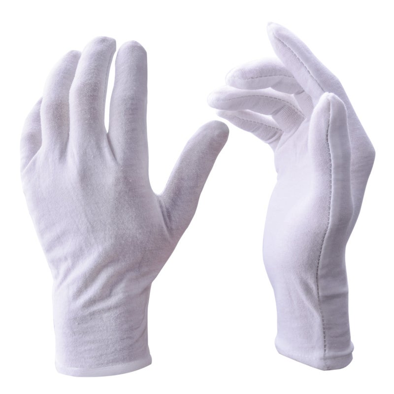 Zealor 12 Pairs White Cotton Gloves Soft Cloth Dust Hand Gloves Work for Men Women Art Crafting Handling, Eczema, BBQ, Coin Jewelry Watch Inspection, Dry Hands Sleeping, Archival, Large - Image 1